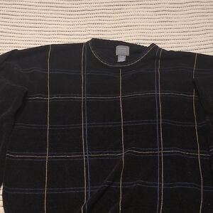 Mercer Street Studio Black and Blue Striped Crewneck Sweater